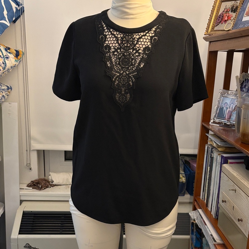 Club Monaco Black Lace Detail Tee